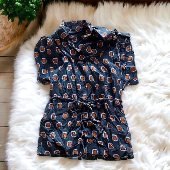 Fossil Vintage Retro Cotton Bagru Print Blouse Top with Tie Size S - Picture 1 of 8